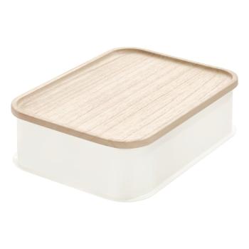 Cutie depozitare cu capac din lemn paulownia iDesign Eco, 21,3 x 30,2 cm, alb