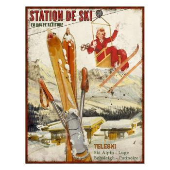 Tăbliță decorativă Antic Line Station de Ski, 25 x 33 cm