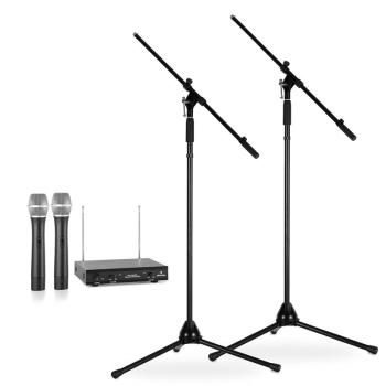 Electronic-Star Microfon, set cu standuri | 2 microfoane VHF gama de 100m | 2 Microfoane Stand | negru