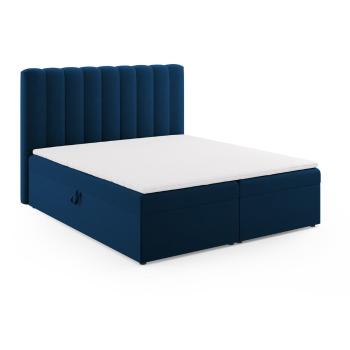 Pat boxspring albastru închis cu spațiu de depozitare 180x200 cm Gina – Milo Casa