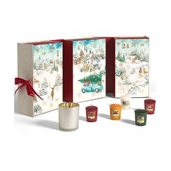 Yankee Candle Calendar Advent carte 12 bucăți de lumânări votive, 12 lumânări de ceai + 1 sfeșnic