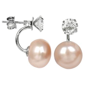 JwL Luxury Pearls Cercei două fețe din argint cu perlă reală culore somon și cristal JL0216 