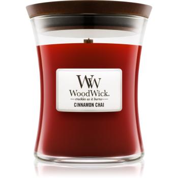 Woodwick Cinnamon Chai lumânare parfumată  cu fitil din lemn 275 g