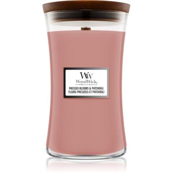 Woodwick Pressed Blooms & Patchouli lumânare parfumată  cu fitil din lemn 609,5 g