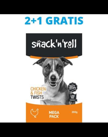 SNACK &amp; ROLL Chicken and Fish Twists recompense pentru caini, cu pui si peste 3x200 g 2+1 GRATIS