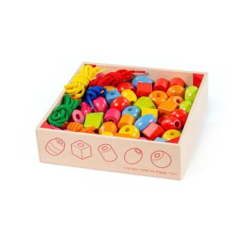 Bigjigs Toys Mărgele din sfoară de lemn într-un borcan