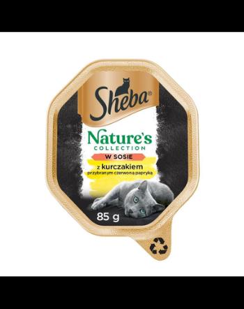 SHEBA Nature's Collection Hrana umeda pentru pisici adulte, set cu pui si ardei in sos 22 x 85 g