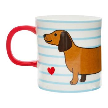 Cană albastră/maro din porțelan 300 ml Sausage Dog – Sass & Belle