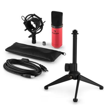 Auna MIC-900RD V1, set de microfon usb, microfon condensator roșu + suport de masă