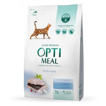 OPTIMEAL Extra Shine, Cod, hrană uscată pisici, piele și blană, 4kg