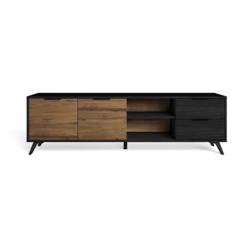 Comodă TV  negru/natural  cu aspect de lemn de nuc 181x53 cm Noe – Marckeric