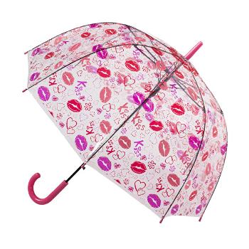 Blooming Brollies Umbrelă transparentă cu tijă pentru femei Clear Dome Stick With A Lips Design POESLIP
