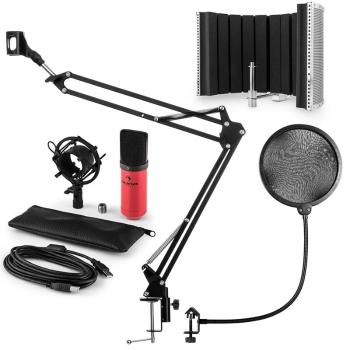 Auna MIC-900RD, USB, set de microfon, set V5, roșu, microfon condensator, filtru pop, ecran acustic, braț de microfon