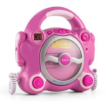 Auna Pocket Rocker, roz, sistem karaoke cu CD player, Sing a Long, 2 microfoane, baterii