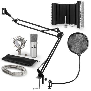 Auna MIC-900S, USB, set de microfon, set V5, argintiu, microfon condensator, filtru pop, ecran acustic, braț de microfon