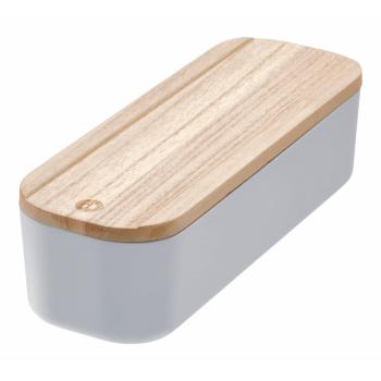 Cutie depozitare cu capac din lemn paulownia iDesign Eco, 9 x 27,5 cm, gri