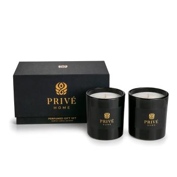 Set de 2 lumânări parfumate negre Privé Home Mûre-Musc/Rose Pivoine