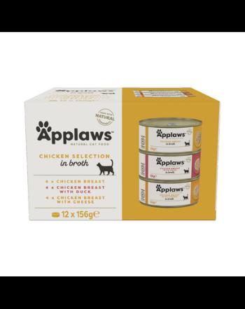 APPLAWS Applaws Cat Tin 12x156g Conserva hrana umeda pisici, Selectie pui in supa