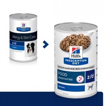 HILL'S Prescription Diet z/d Food Sensitivities, dietă veterinară câini, conservă hrană umedă, piele & blana, sistem digestiv, (în sos), 370g