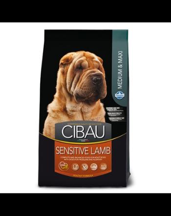 CIBAU Sensitive Lamb Medium &amp; Maxi Hrana uscata pentru caini de talie medie sau mare, cu intolerante alimentare 12 kg + 2 kg GRATIS