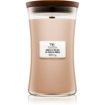 Woodwick Vanilla & Sea Salt lumânare parfumată  cu fitil din lemn 609.5 g