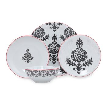 Set veselă 24 piese din porțelan Kütahya Porselen Ornaments, alb-negru