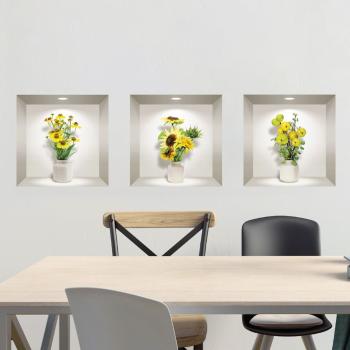 Set 3 autocolante 3D pentru perete Ambiance Yellow Flowers