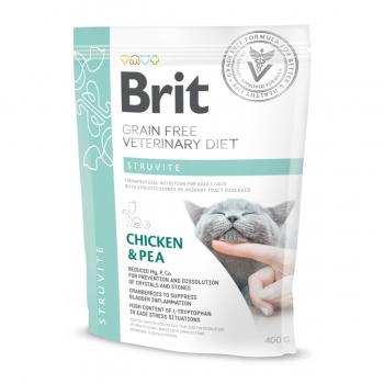 BRIT GF Veterinary Diet Struvite, Pui cu Mazăre, dietă veterinară pisici, hrană uscată fără cereale, afecțiuni urinare (struviți), 400g 