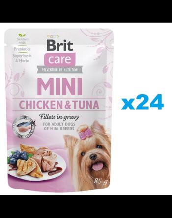 BRIT Care Mini Pouch plic hrana umeda 24 x 85g pentru caini de rase mici, cu pui si ton