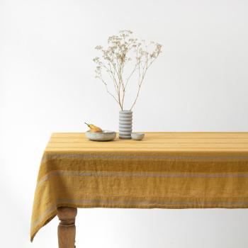 Față de masă din in 140x140 cm Amber Bronze Stripes – Linen Tales