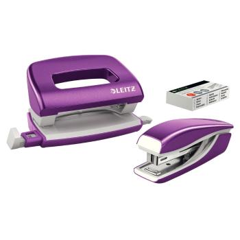 Set mini-capsator și perforator Leitz, alb-violet