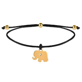 Troli Brățară șnur charm Elephant - neagră/ornament din oțel placat cu aur 