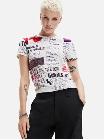 Desigual Newspaper Tricou Alb