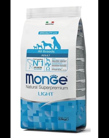 MONGE Light hrană uscată pentru câini, cu somon și orez 2,5 kg