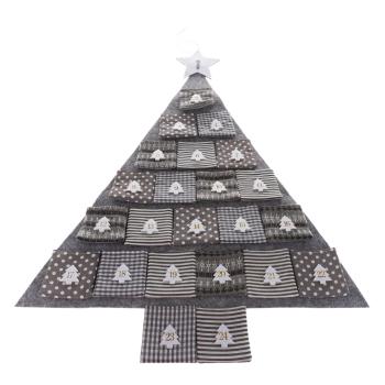 Calendar advent textil în formă de copac, lungime 68 cm, gri