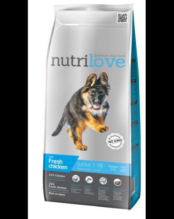 NUTRILOVE Premium hrana cu pui proaspăt pentru câini juniori cu varsta 1-18 luni, 3kg