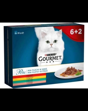 GOURMET Perle Mini hrana umeda pentru pisici, file (carne de vita, pui, iepure, somon) in sos 80 x 85g