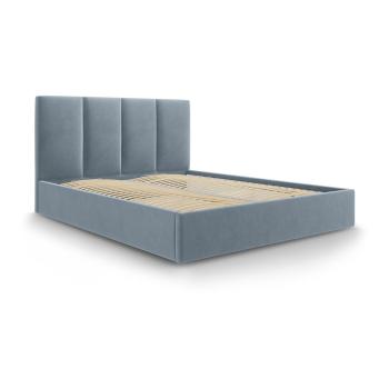 Pat dublu cu tapițerie din catifea Mazzini Beds Juniper, 180 x 200 cm, albastru deschis