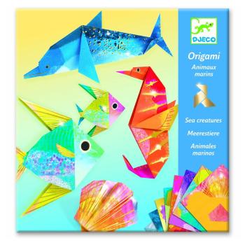 Set 24 hârtii origami cu instrucțiuni Djeco Neon Glam Sea
