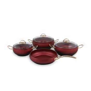 Set 4 vase de gătit din aluminiu cu 3 capace Güral Porselen Ruby, roșu