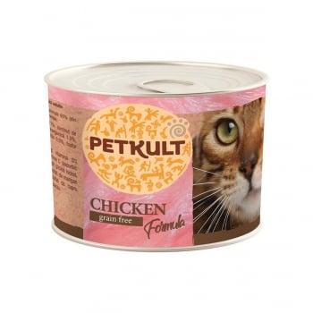 PETKULT Pui, pachet economic conservă hrană umedă fără cereale pisici, 185g x 6