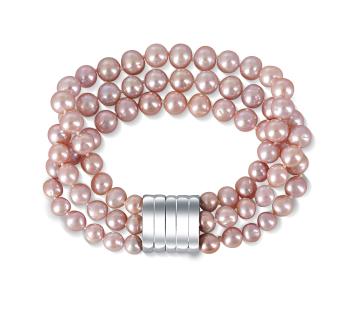 JwL Luxury Pearls Brățară cu trei rânduri realizată din adevărate perle de râu roz JL0672