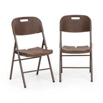 Blumfeldt Burgos, set de scaune pliabile, 2 HDPE, oțel, rattanlook, maro
