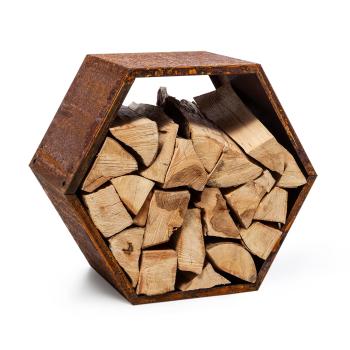 Blumfeldt Firebowl Hexawood Rust, suport pentru lemne, formă hexagonală, 50,2 × 58 × 32 cm