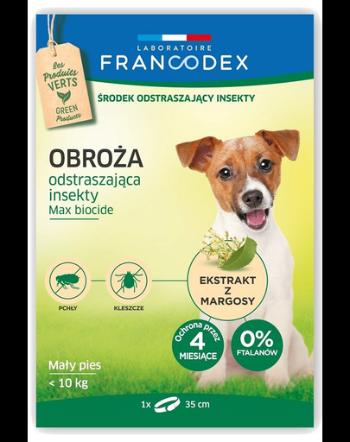 FRANCODEX Zgarda anti-purici si insecte pentru caini de talie mica, de pana la 10 kg - 4 luni de protectie, 35 cm