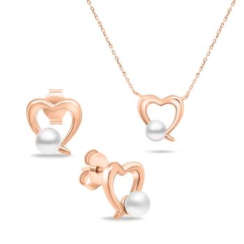 Brilio Silver Set bronz romantic de bijuterii cu perle SET234R (cercei, colier)