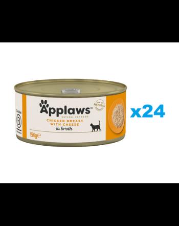 APPLAWS Cat Adult Chicken Breast with Cheese in Broth hrana umeda pisici 24x156 g piept pui si branza