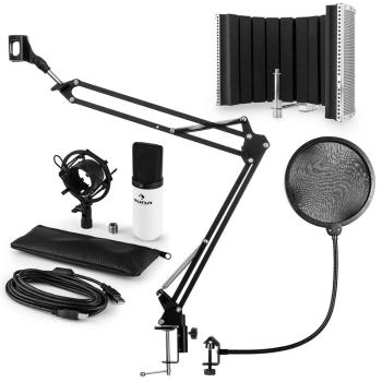 Auna MIC-900WH, set de microfon USB, kit de microfon condensator V5 + braț de microfon, filtru pop, panou de absorpție pentru microfon, alb