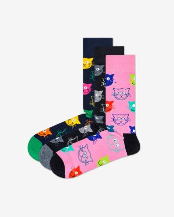 Happy Socks Cat Gift Box Set de 3 perechi de șosete Negru Albastru Roz