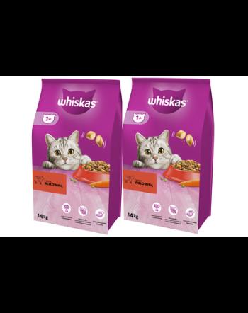 WHISKAS Adult 2x14kg hrana uscata pentru pisici adulte cu vita si legume